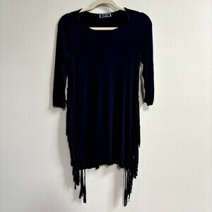 Lexi Drew Fringe Dress Coverup Women's S Navy Stretch Western Cowgirl 3/4 Sleeve